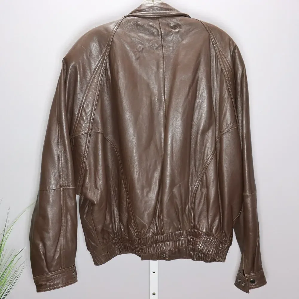 Imagination Brown Leather Jacket‎ Men’s XL Distressed Bomber Style